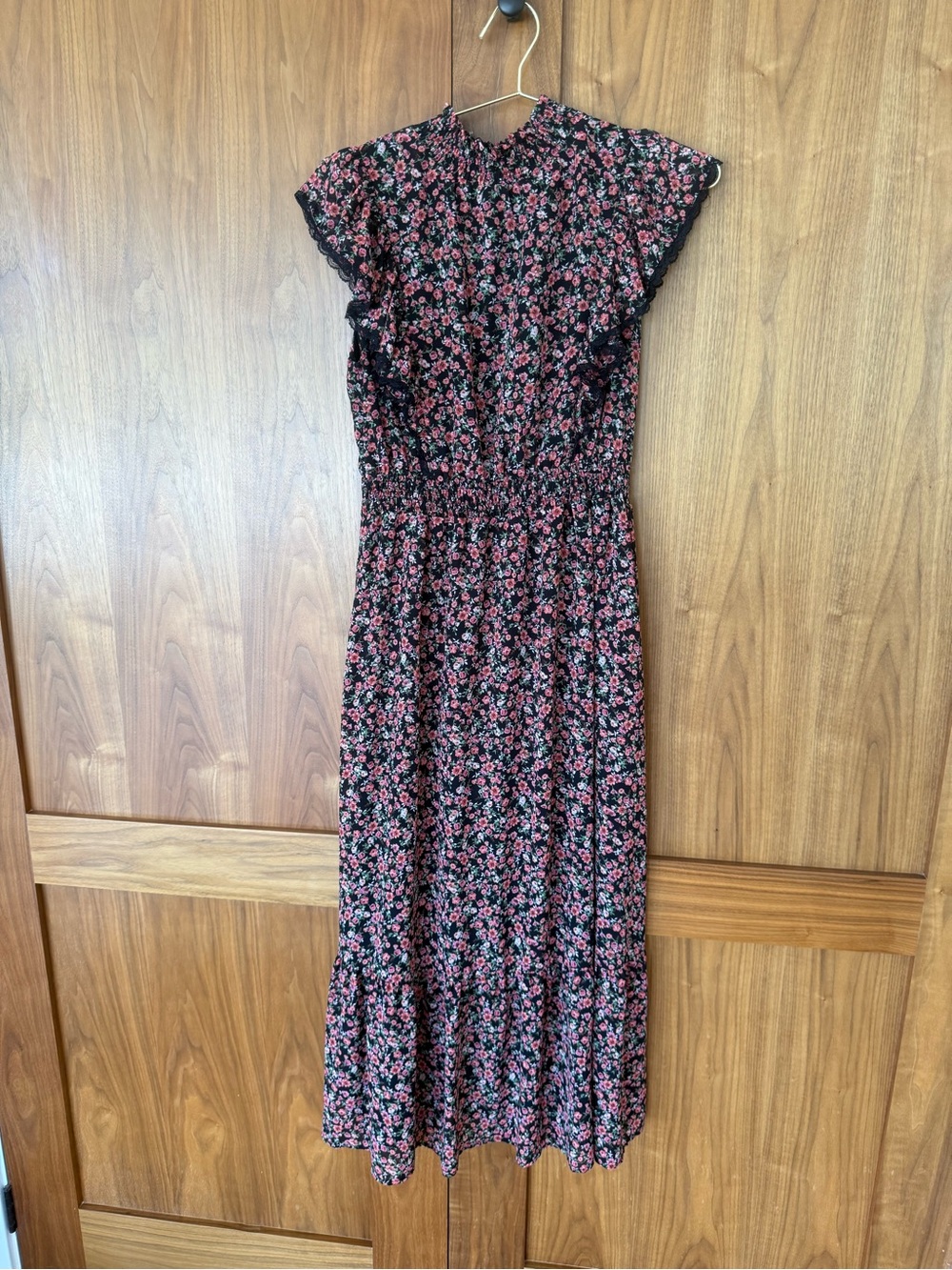 Lost + Wander Black Maxi Dress with Pink Floral Print